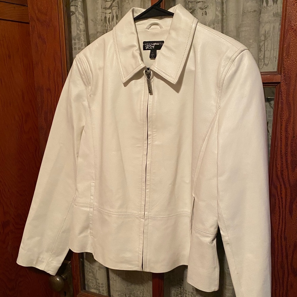 Ladies Black Rivet White Leather Jacket